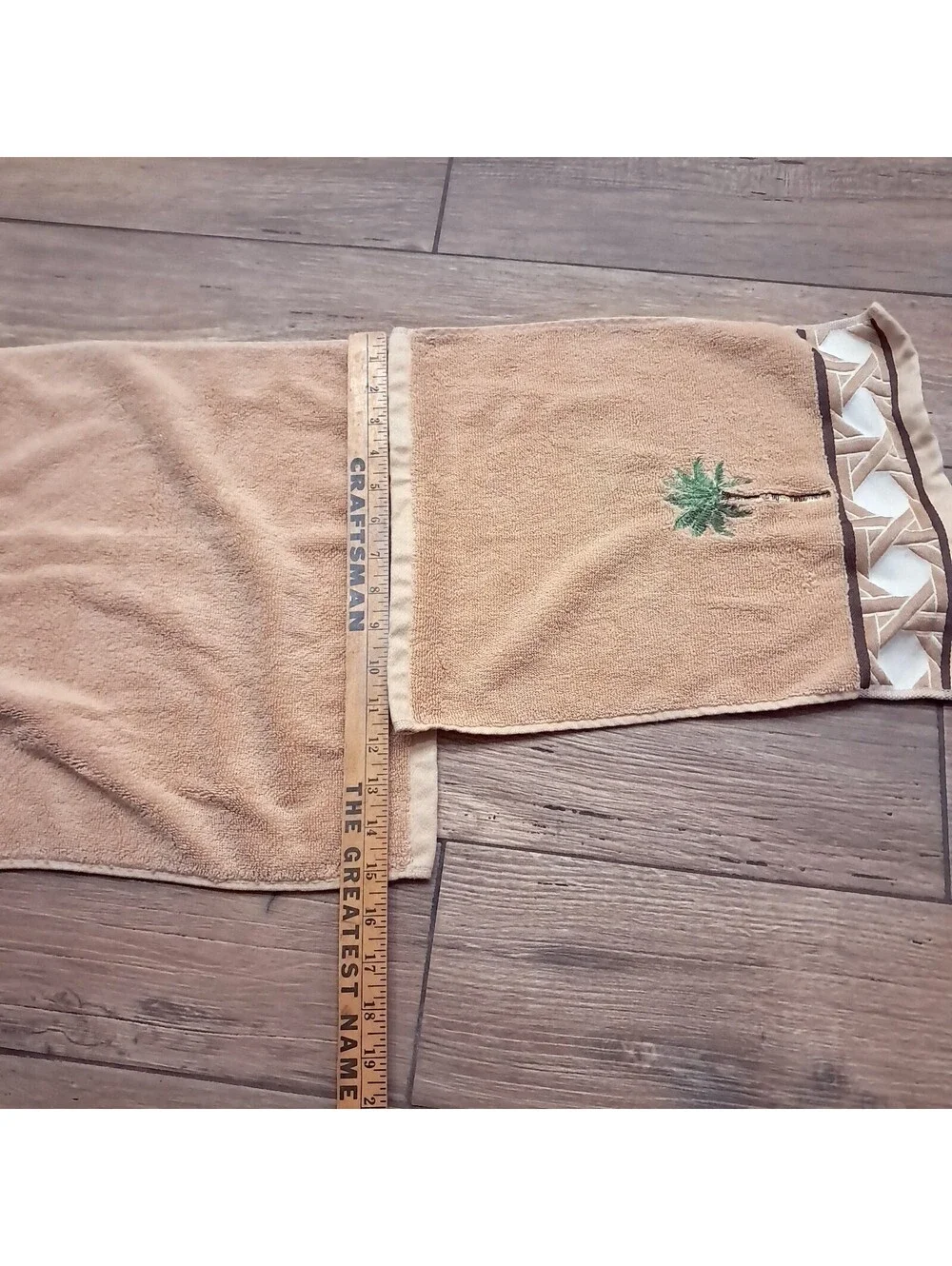 Better Homes & Gardens bath hand Towels Palm tree washcloth tan brown Embroidery